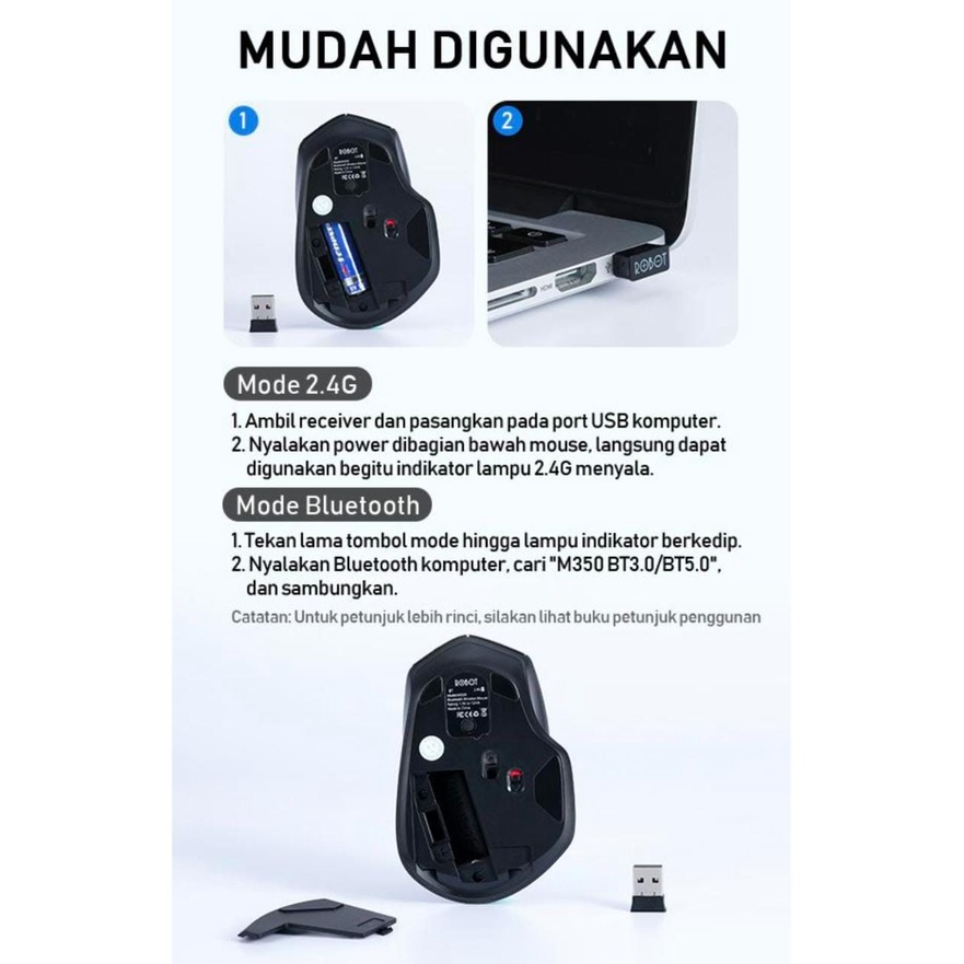 MOUSE ROBOT M350 MULTIDEVICE BLUETOOTH DAN WIRELLES 2.4GHZ