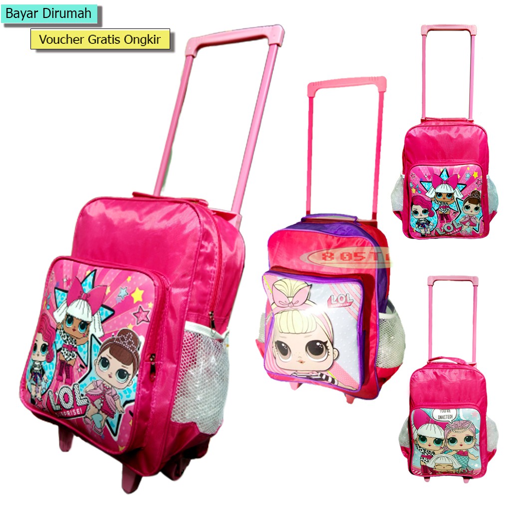 Tas Anak Perempuan TK,Tas Troli Anak tas dorong anak tas roda Little Pony ,Frozen ,LOL tas troly anak