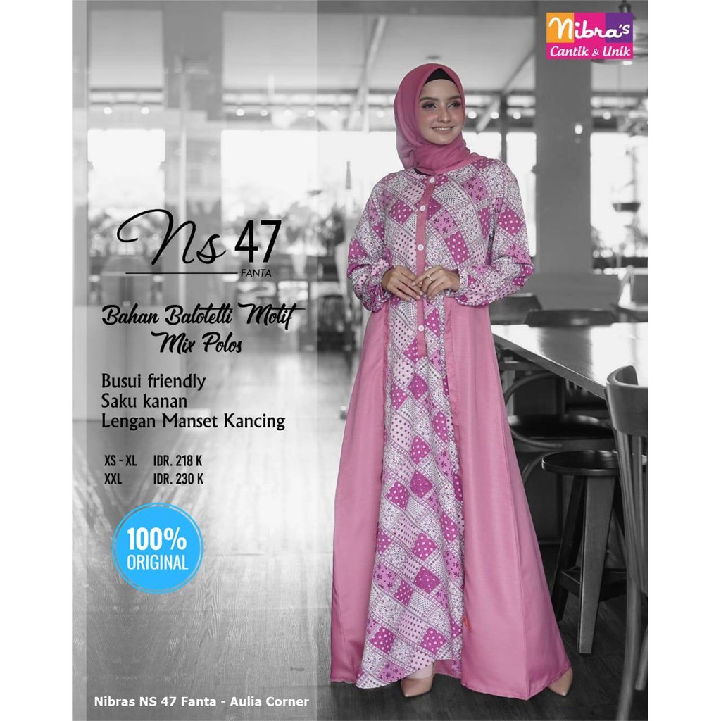 Baju Gamis Hitam Wanita Arab Gamis Syari Nibras NS 47 Fanta ORIGINAL Desain Elegan