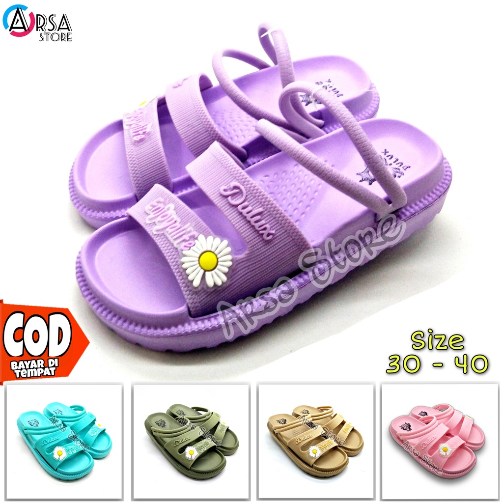 Sandal Selop Anak Perempuan / Sendal Ban Dua Anak Remaja Cewe dan Wanita Dewasa Motif Bunga 24 - 40