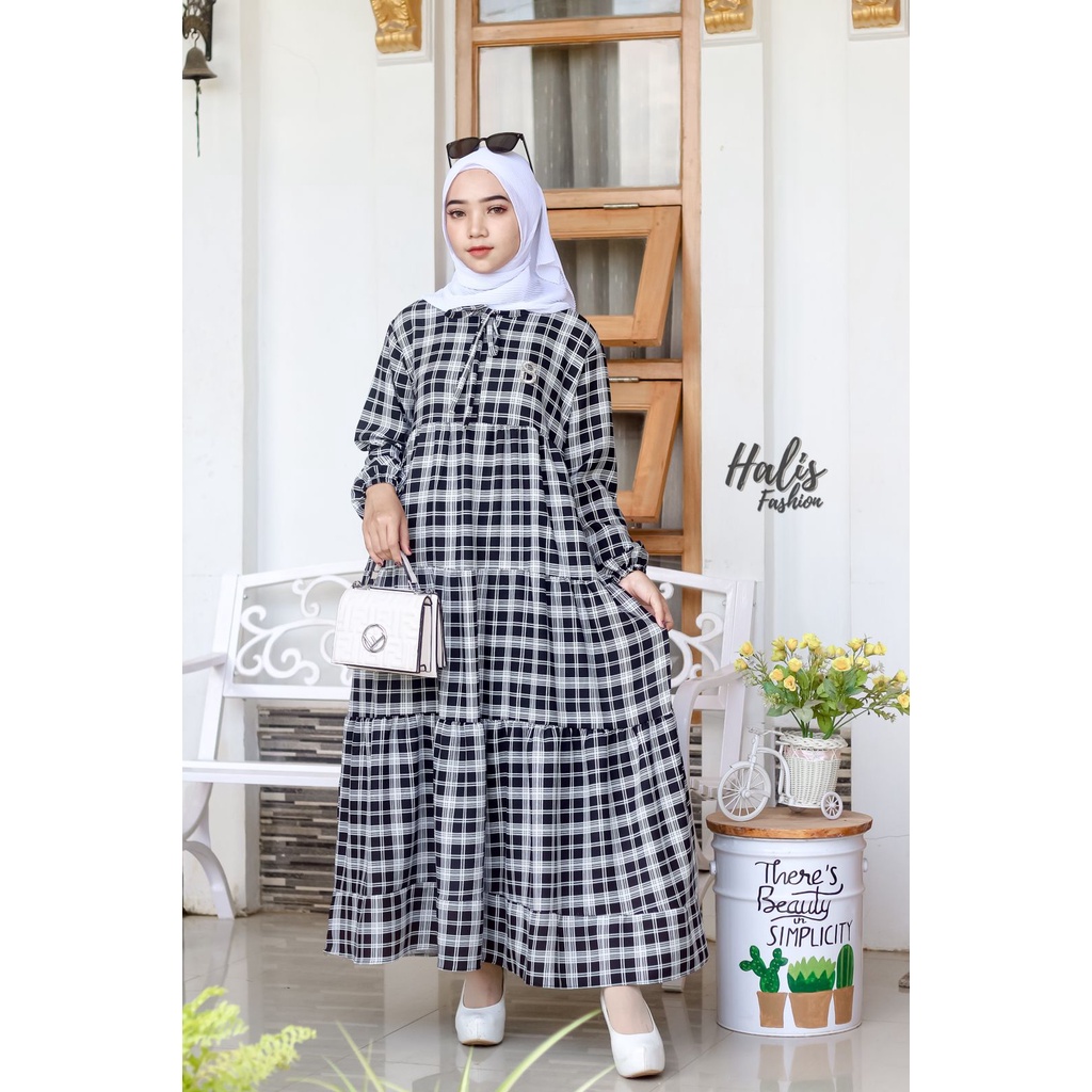(Terbaru) HALIS DRESS KOTAK/DRESS PREMIUM ORI HALIS/DRESS SHAKILLA HALIS