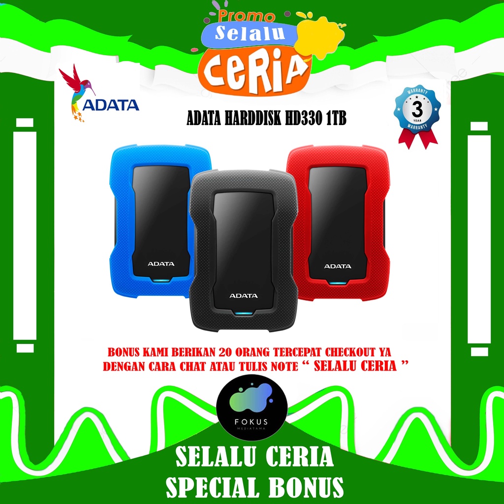 Hardisk External Adata HD330 1TB Antishock Harddisk Eksternal USB 3.2