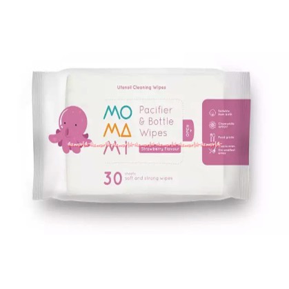 Momami Pacifier Wipes 30lembar Tisu Basah Untuk Membersihkan Mainan Bayi Teether Gigitan Botol Susu Pacifier Alat Pumping Pompa Asi Wet Tissue Mommami Pink Tissue