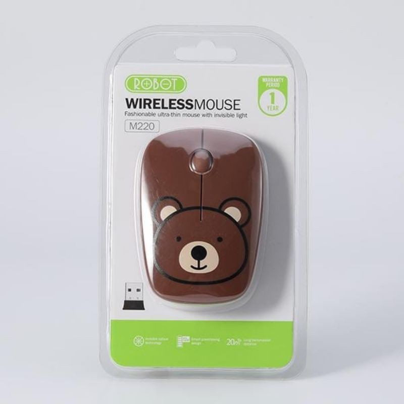 Robot M220 Mouse Wireless Karakter Lucu 2.4G Optical USB