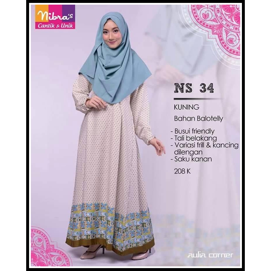 Gamis Cantik Nibras NS 34 Kuning Baju Wanita Terbaru Model Baju Gamis