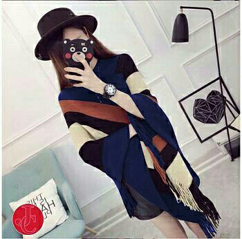 Ponco Rumbai 3Tone Navy Knit/ Auter Rajut Wanita Terbaru Korea Outer Rajut Jumbo Kardigan Fit M L XL