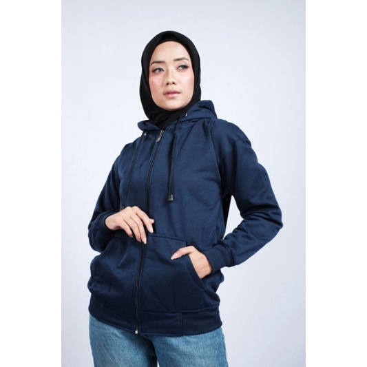 Jaket Sweater Hoodie Zipper polos Pria dan wanita