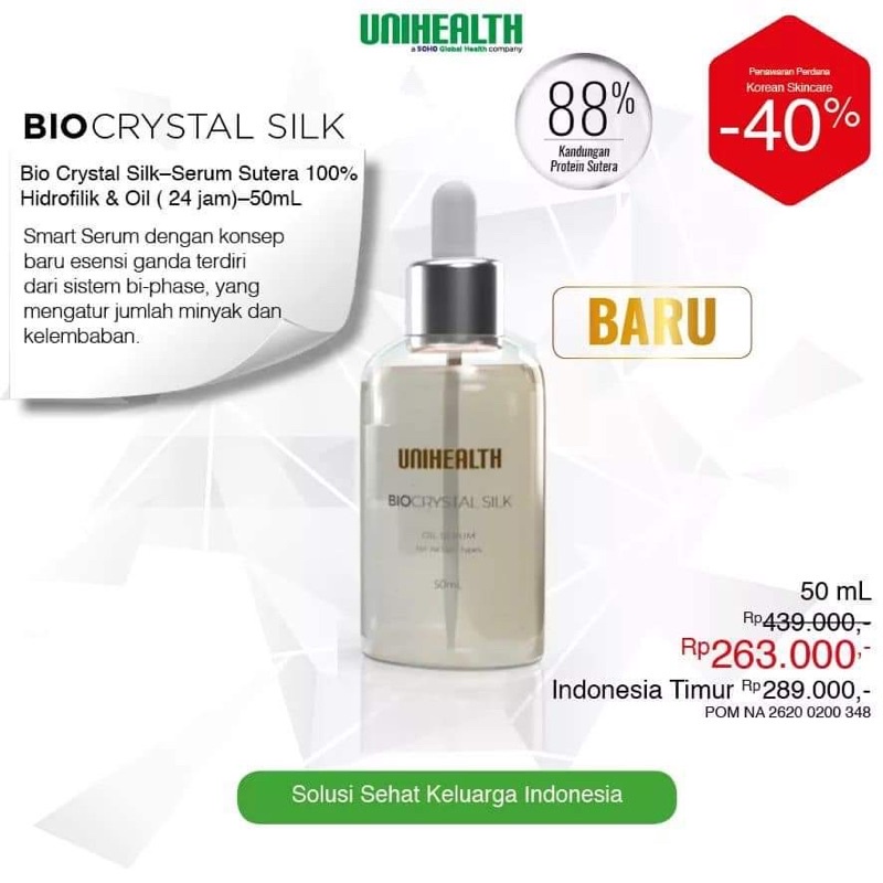 Bio Crystal Silk-Serum Sutera 100% Hidrofilik & Oil (24jam) 50mL unihealht soho