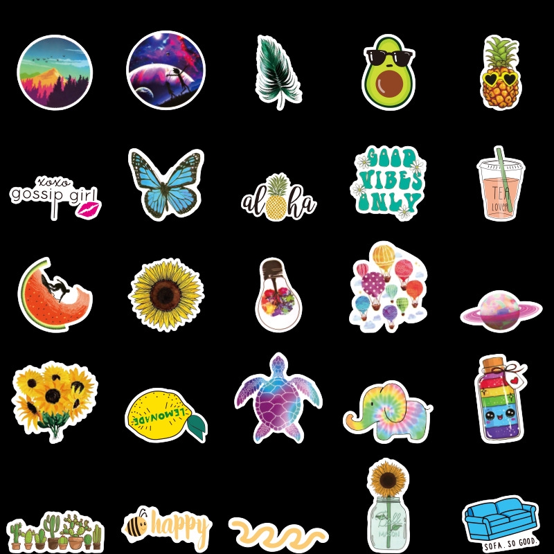 50Pcs/set VSCO Style Sunflower Waterproof Refrigerator Skateboard Decoration Mixed Decals Laptop Sticker