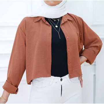 outfit Hanin crop - kemeja crop crinkle - atasan blouse air flow - atasan crop top korean style