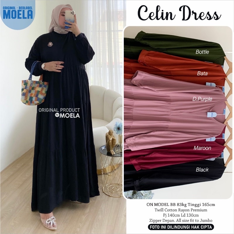 Gamis dress rayon polos Amora/Anse/Celin/Baisa/Biumi/Molin/Ciaji/Jihas/Flate/Tosti/Milly/Tisa/Siuti/Chesa/Fimel/Yapi/Lilci/Balo/Polse/Rensi/Silom/Neta/Rome by Moela berlabel-Celin black