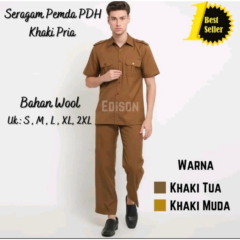 BAJU SERAGAM PNS ASN PRIA COKLAT KAKI BAHAN WOOL IMPORT DAN KATUN