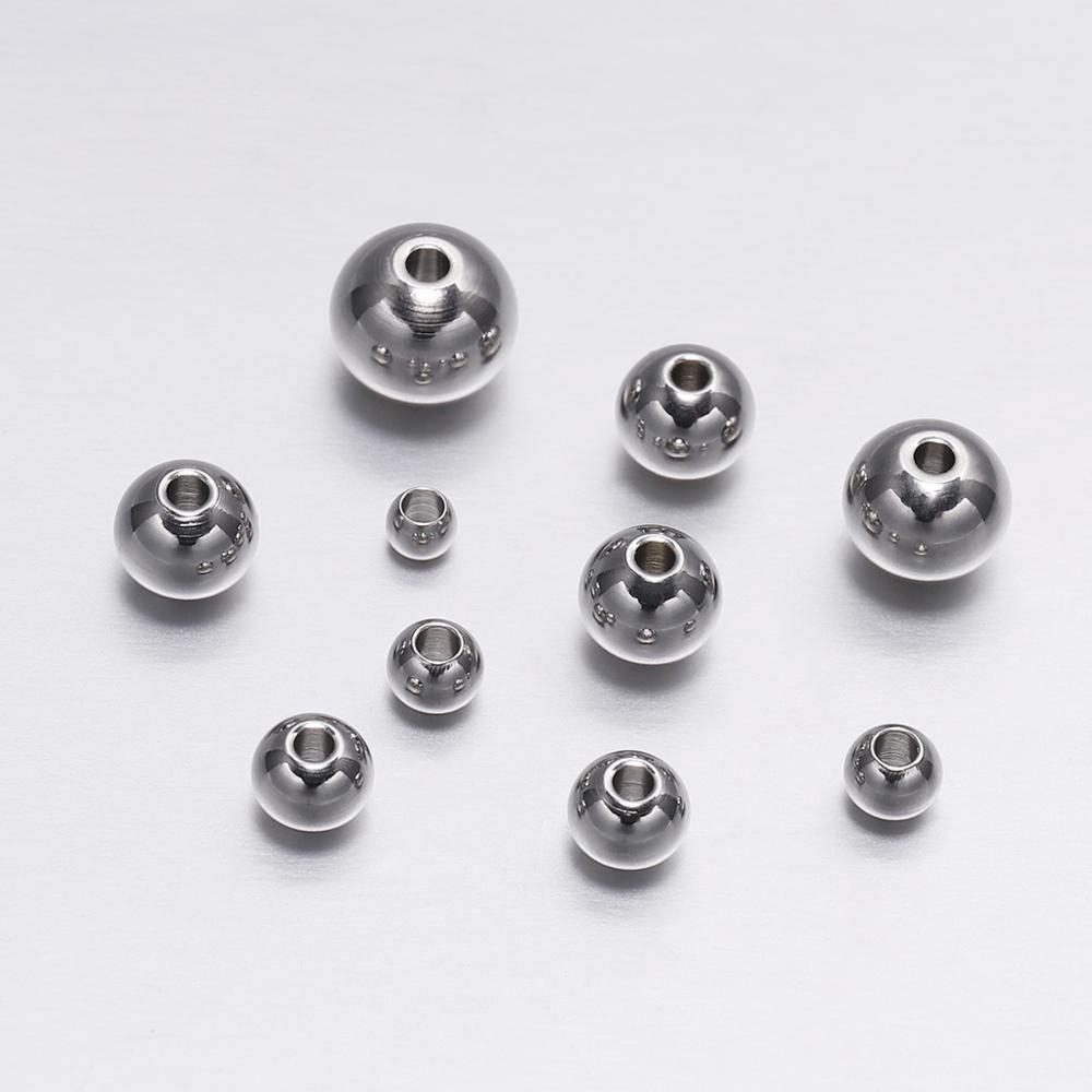 30-100 Pcs Manik-Manik Bulat Bahan Stainless Steel Untuk Membuat Perhiasan Gelang