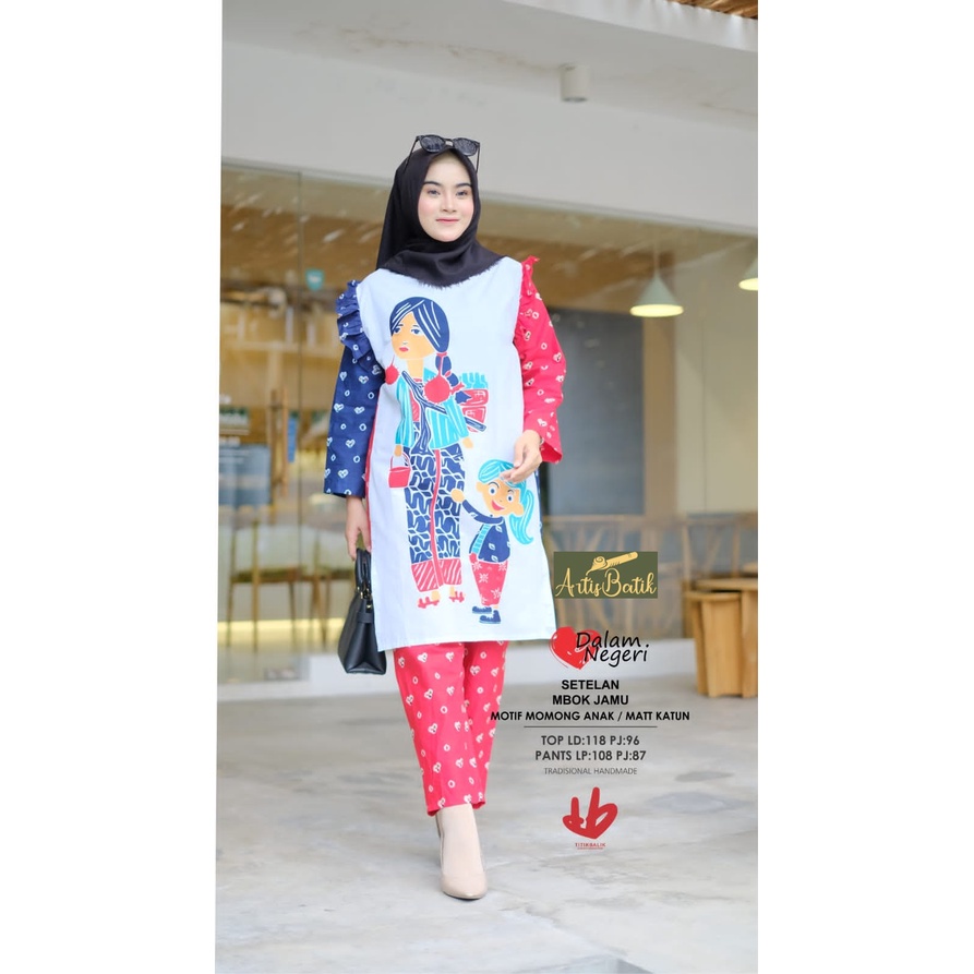 ONE SET TUNIK KEREN KEKINIAN CANTIK SETELAN CELANA PANJANG MBOK JAMU MOTIF KARAKTER MOMONG ANAK  BAT