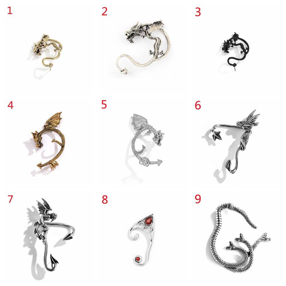 R-flower Anting Klip Gaya Punk Gothic Bentuk Ular / Naga / Peri Warna Silver Untuk Perhiasan Wanita