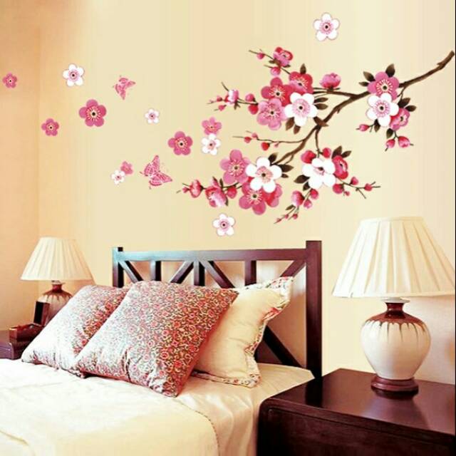 RELIZA WALL STICKER BUNGA SAKURA FLOWERS MERAH RED BLOOSOME AY9053 STIKER DINDING