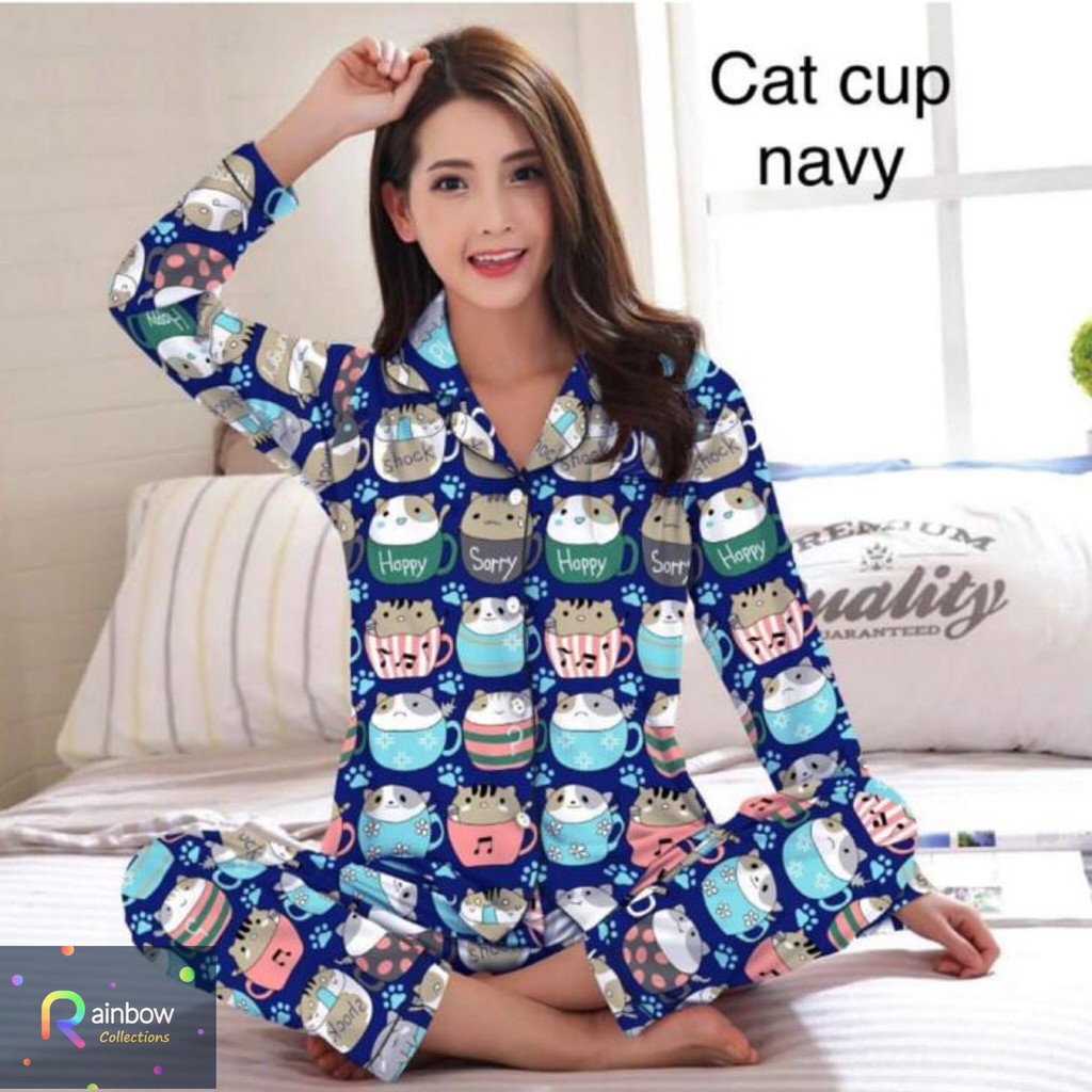 Piyama dewasa PP XL celana panjang baju panjang, fit to xl, motif DORAEMON/CAT/KEROPPI/TSUMTSUM/BEAR