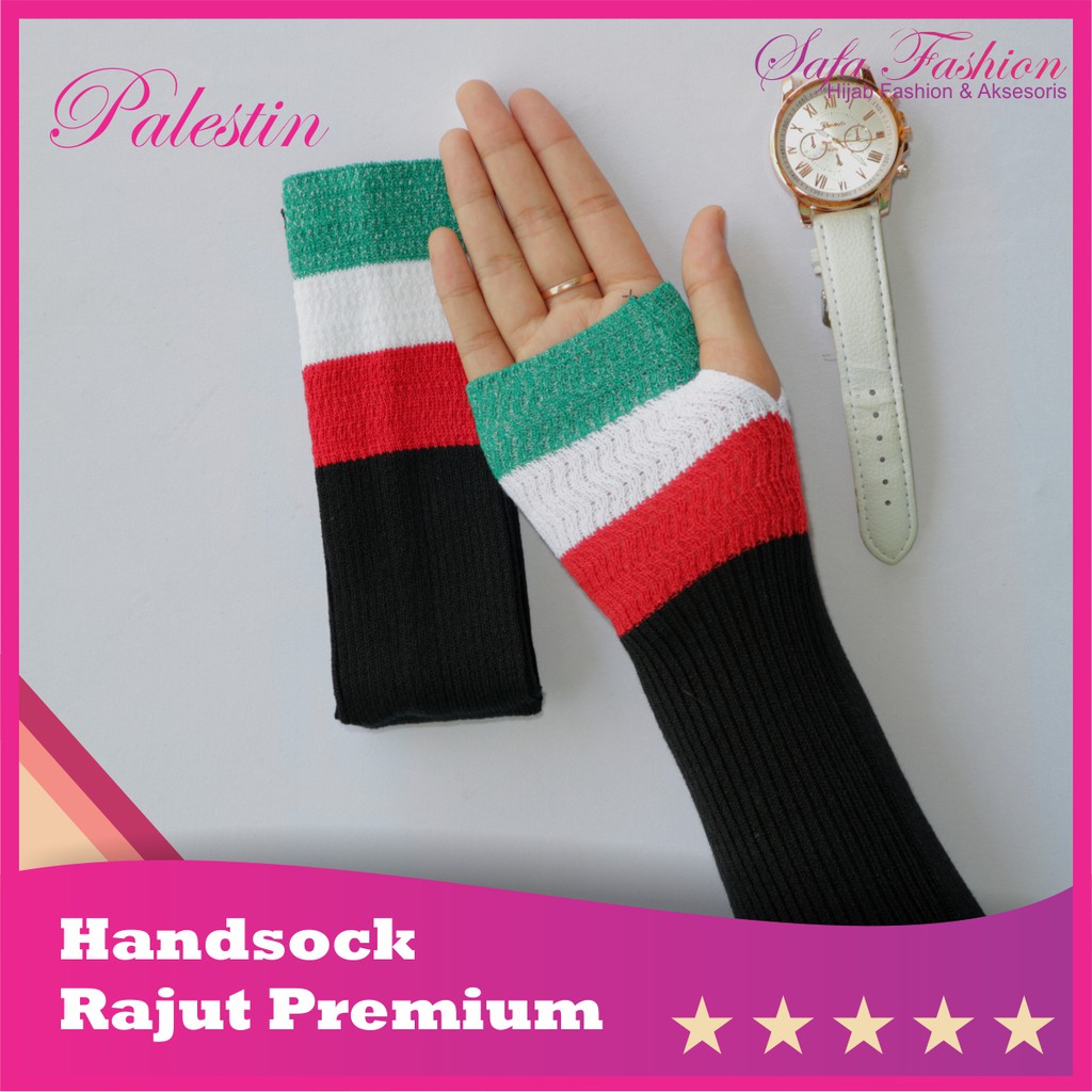 MANSET RAJUT PALESTINA / manset tangan / manset / handsock / manset jempol wanita