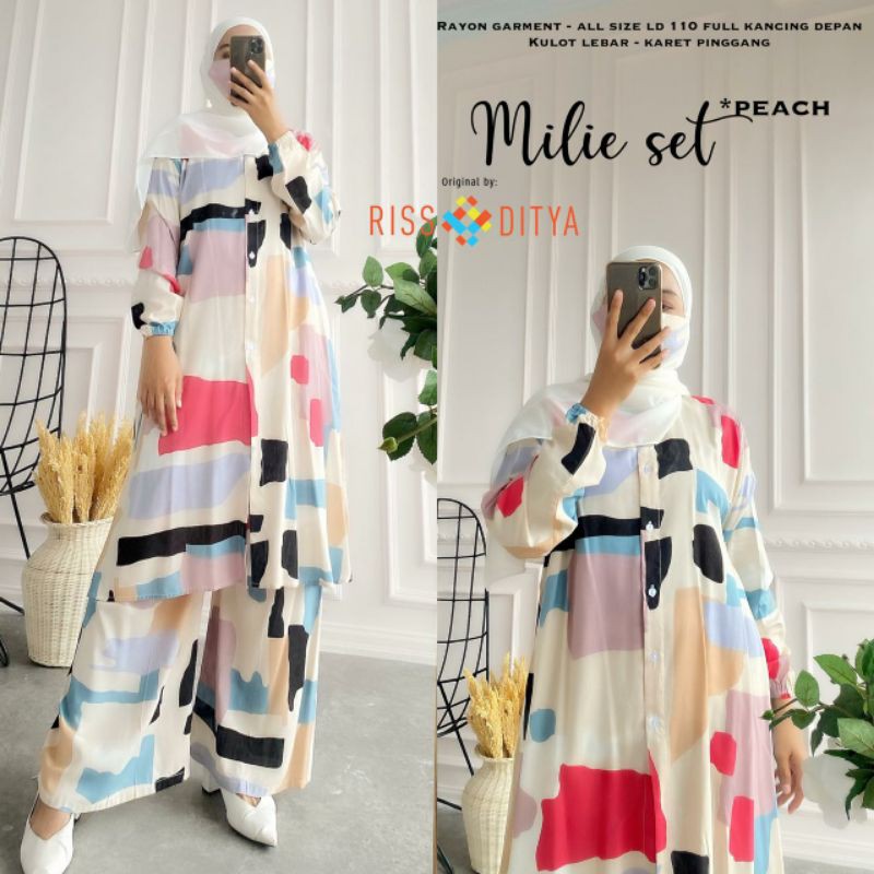 Milie set original Rissaditya setelan long tunik rayon motif termurah