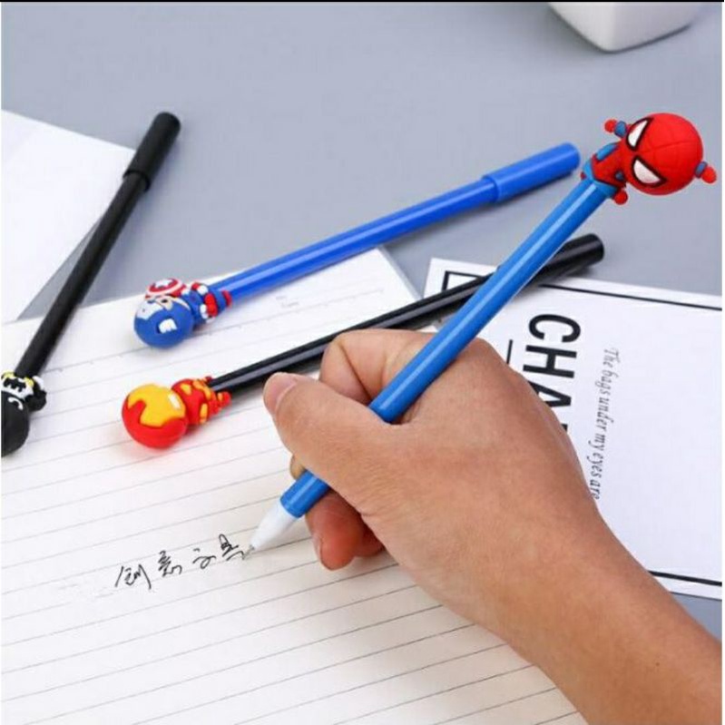 PULPEN GEL SUPERHERO 3D PULPEN KARAKTER SIPERHERO BATMAN SPIDERMAN IRONMAN KAPTEN AMERIKA PULPEN GEL IMUT PULPEN KEREN