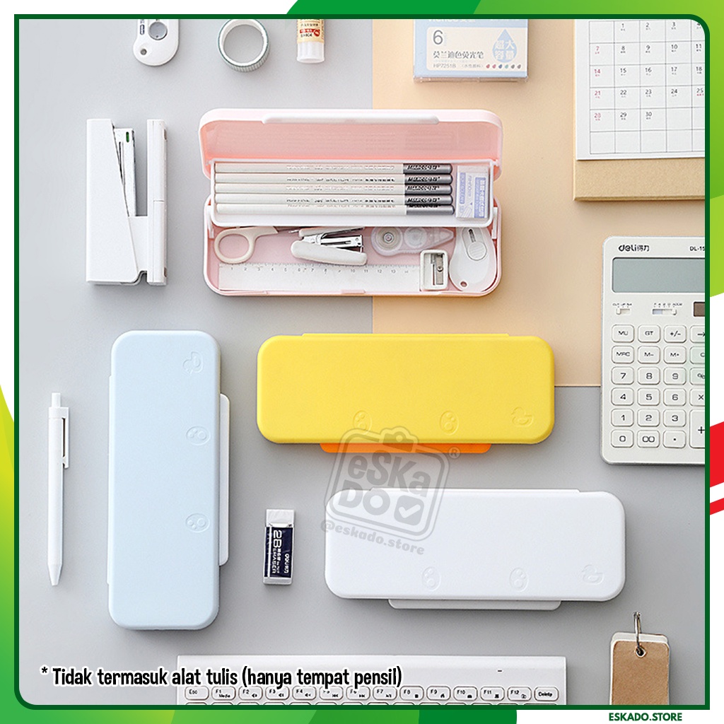 

Pen Case 2 Tingkat / Tempat Pensil Simpel Polos Minimalis Warna Pastel