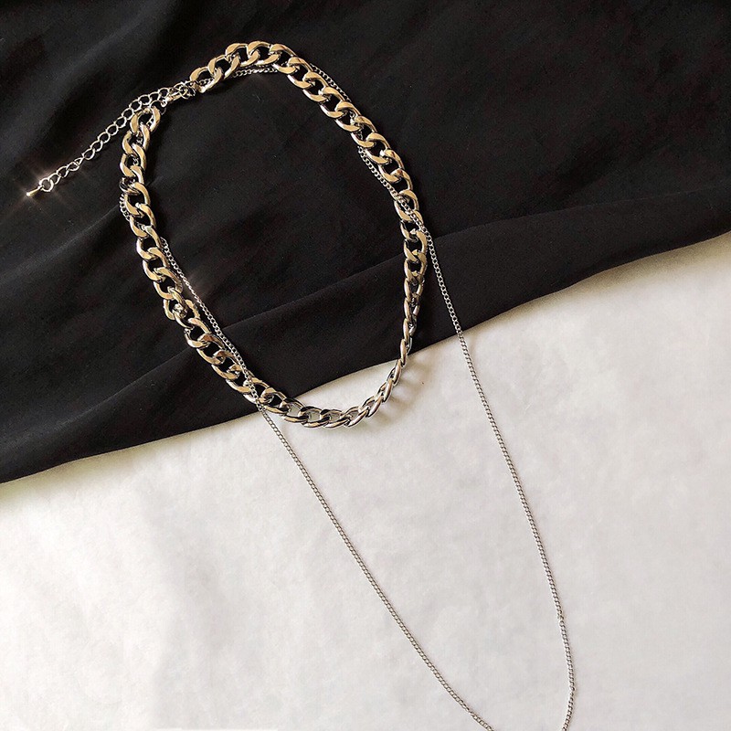 Personality Geometric Simple Thick Chain Necklace Hip Hop Layered Chain Multilayer Clavicle Chain