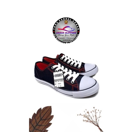 Sepatu Sekolah New Basket Hitam/Merah Pendek