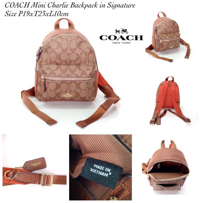 Tas Coach Grade ORI Mini Charlie Backpack in Signature Ransel Mirror
