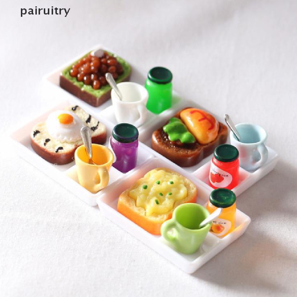 Prt 5pcs / set Mainan Miniatur Piring Selai / Roti / Sendok / Gelas Untuk Aksesoris Dapur Rumah Boneka PRT