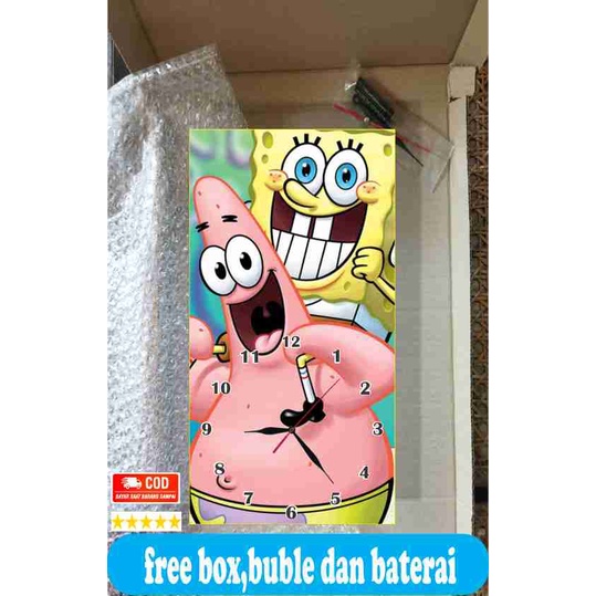 JAM DINDING KARAKTER SPONGEBOB SQUAREPANTS ANIMASI SPONSBOB UNIK BESAR KAYU VINTAGE SOUVENIR JAM CAFE Kevinart