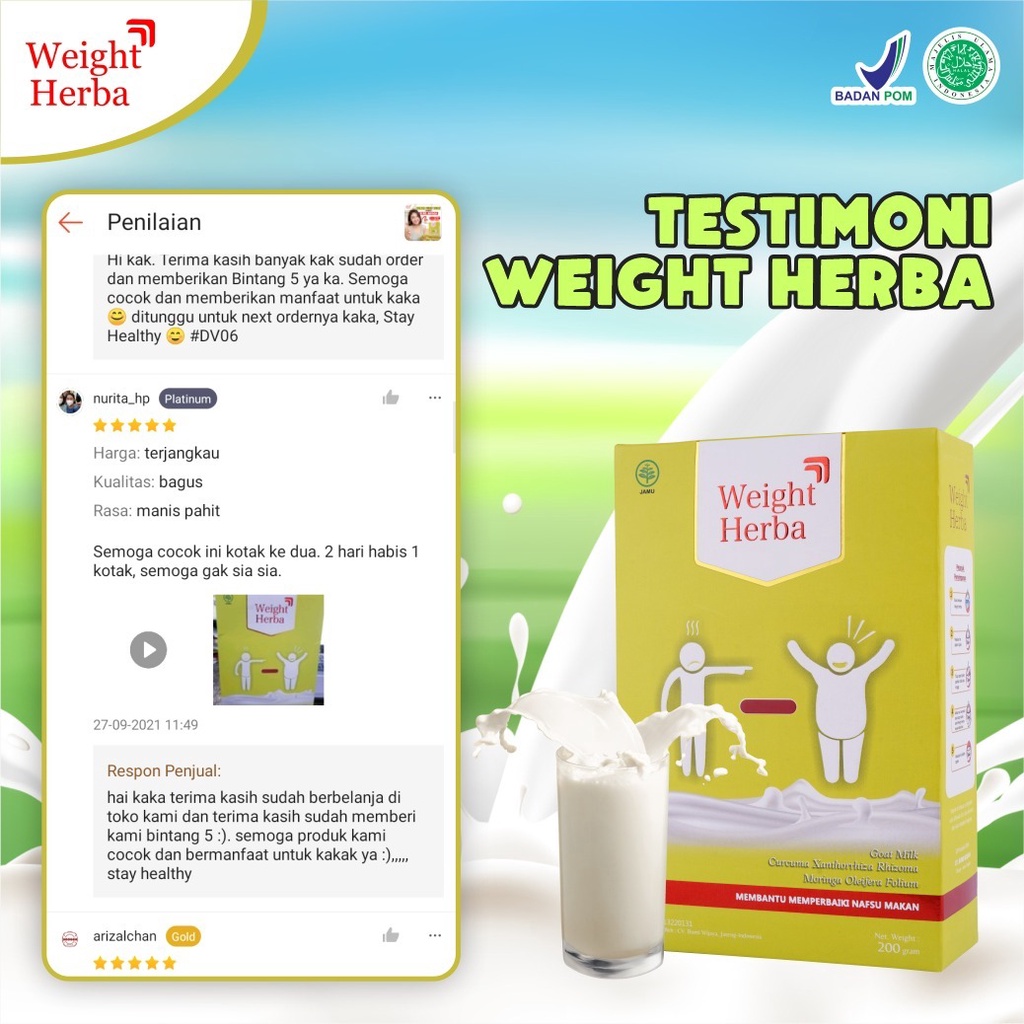 Weight Herba 3x Lebih Cepat Naikan Berat Badan - Susu Kambing Etawa Penambah Berat Badan &amp; Kesehatan Pencernaan Tanpa Olahraga Tingkatkan Nafsu Makan Penambah Protein dalam Tubuh Isi 200gr