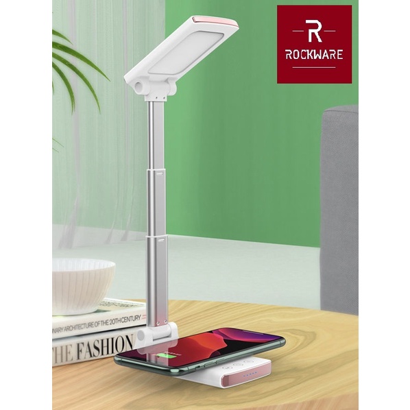 ROCKWARE RW-T11 - Lampu Meja Portabel dengan Wireless Charger 15W