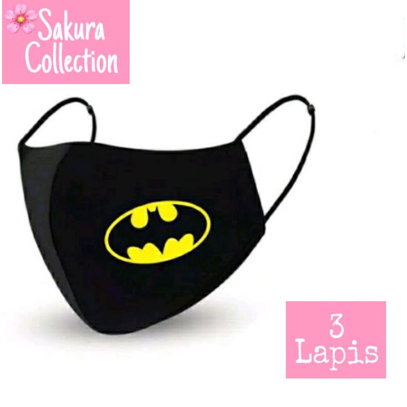 Masker Batman Kain 3 Lapis / ply | Scuba Anak Dewasa / Earloop