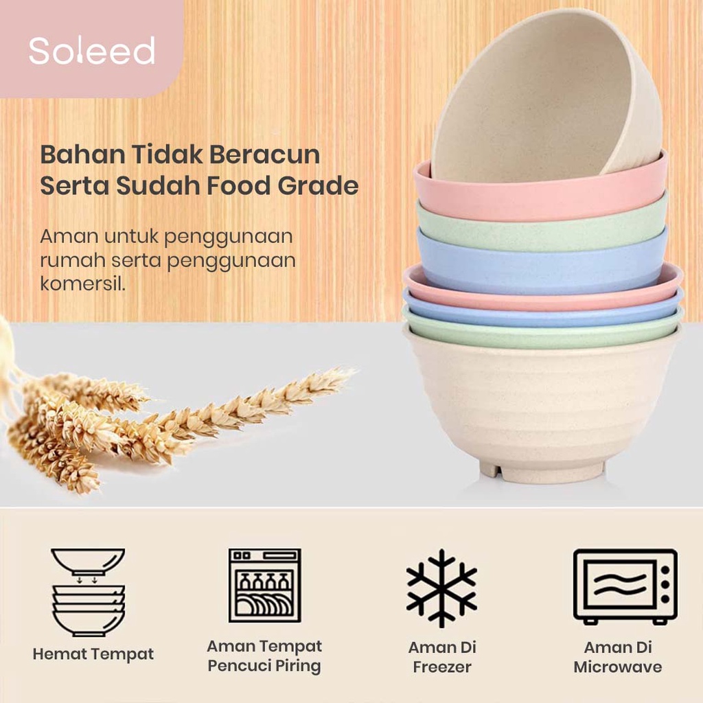 MANGKOK PLASTIK JERAMI GANDUM 15cm SET 4 WARNA WHEAT STRAW BOWL