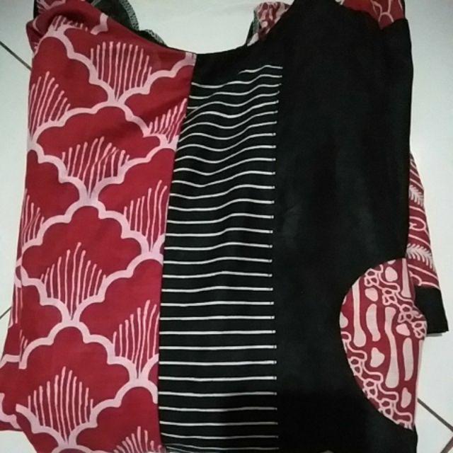 Tunik Nadine Batik Kombinasi Merah Midi Cantik Kekinian