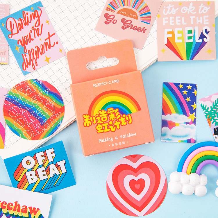 imoda 46Pcs Kawaii Avocado Stickers Set Scrapbooking BUJO Planner Lovely Rainbow Animal Stationery-2