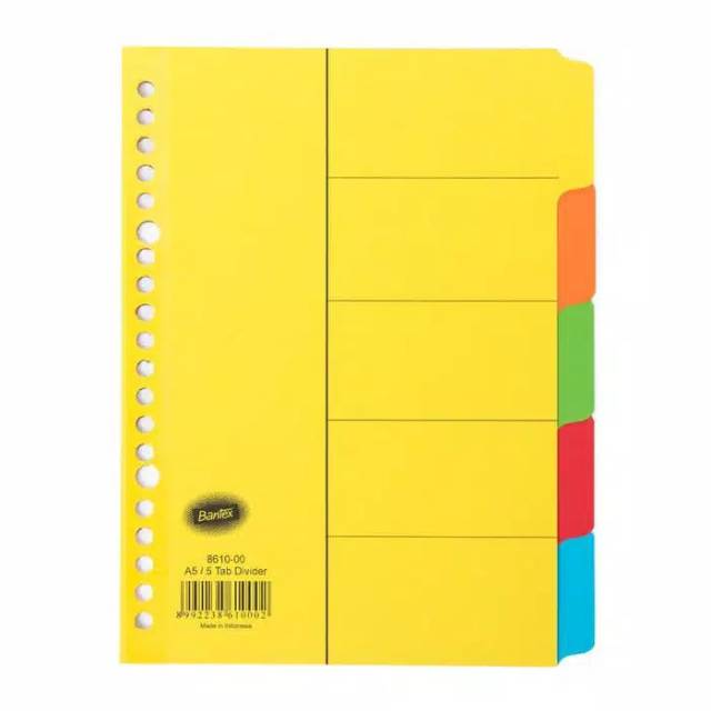 

BANTEX PEMBATAS ISI BINDER A5 / Bantex Cardboard Divider & Indexes A5 (5 pages) 8610 00