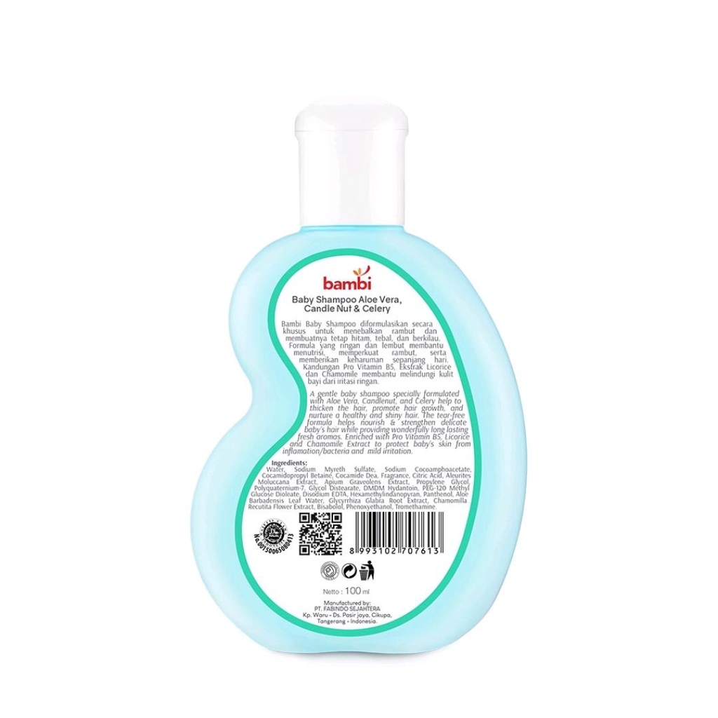 BAMBI Baby Shampoo With Candlenut, Aloe Vera &amp; Celery 100ml