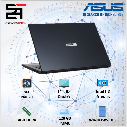 Laptop Asus Vivobook E410MA INTEL N4020 RAM 4GB 128/192GB 14HD WINDOWS 10-BLACK 128GB HD