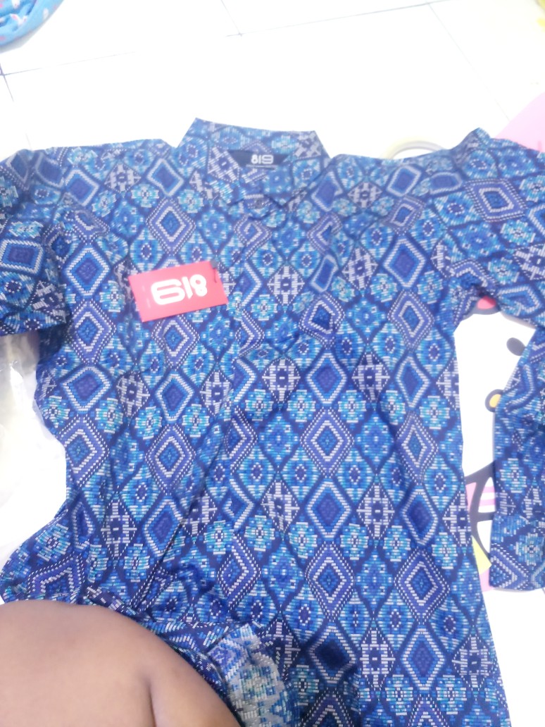 Baju Batik Kemeja Batik Pria Lengan Panjang Songket Diamond Biru Modern Slimfit Casual Blue