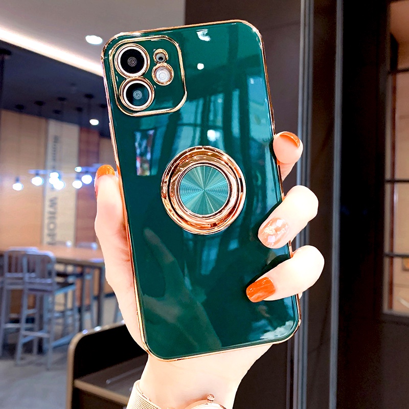 Velvet all-in-one magnetic ring case iphone 11 pro max 12/13 pro max mini Xs max XR 7/8/se2020 7plus/8plus electroplating all-inclusive metal stand soft shell shockproof protective