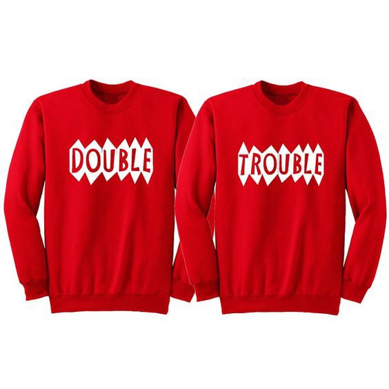 Sweater Merah Couple Double trouble Fleece All Size - Big Size S M L XL 2XL XXXL 4XL 5XL- Hot Promo