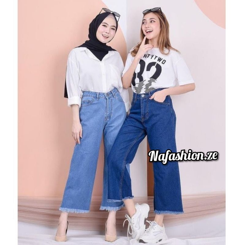 HIGH WAIST CELANA KULOT JEANS WANITA PREMIUM / KULOT JEANS RAWIS PREMIUM ORI KULOT BOY FRIEND