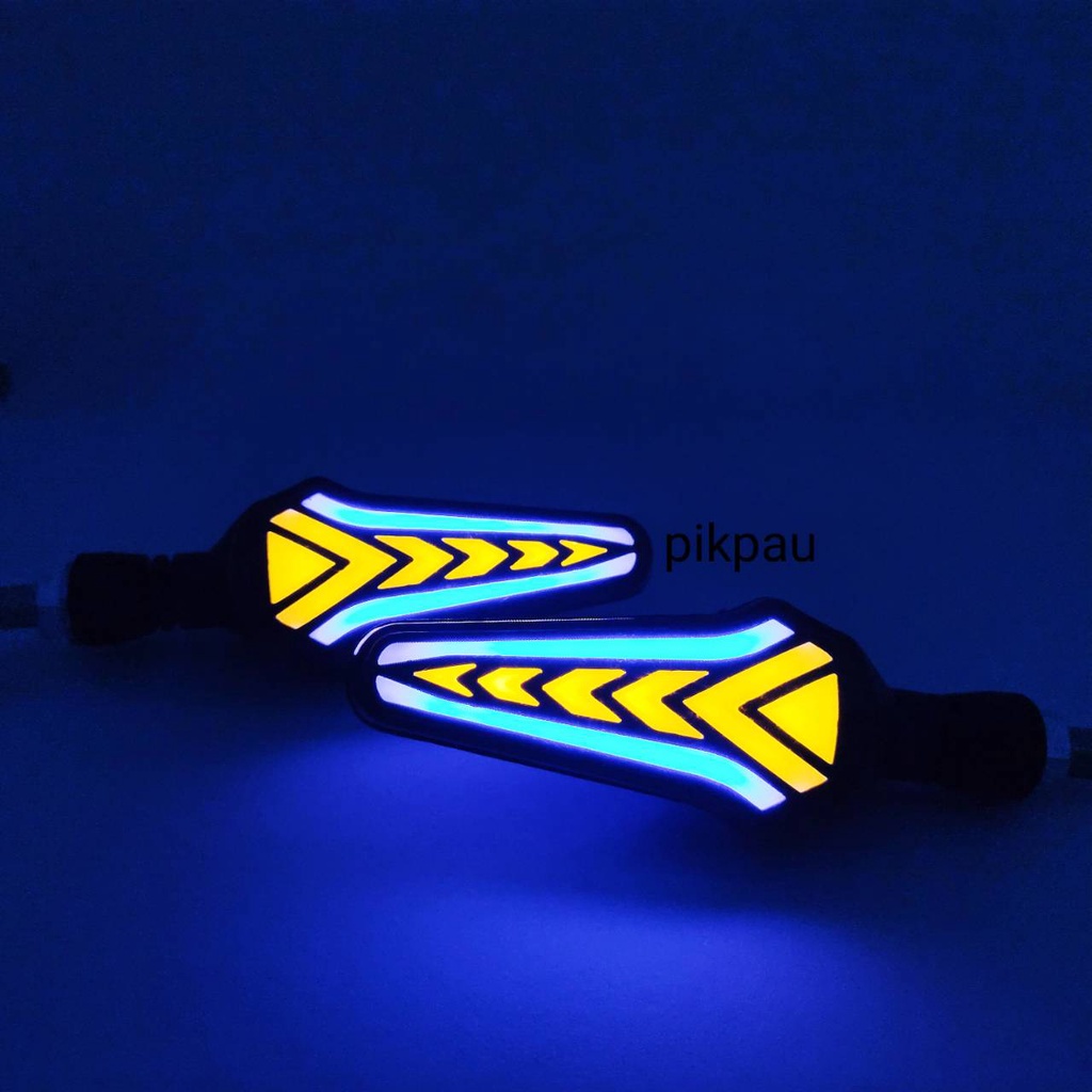 COD NEW Lampu Sein Running 2 Warna Sen Running 2 Mode Senja Model Panah Universal Waterproof