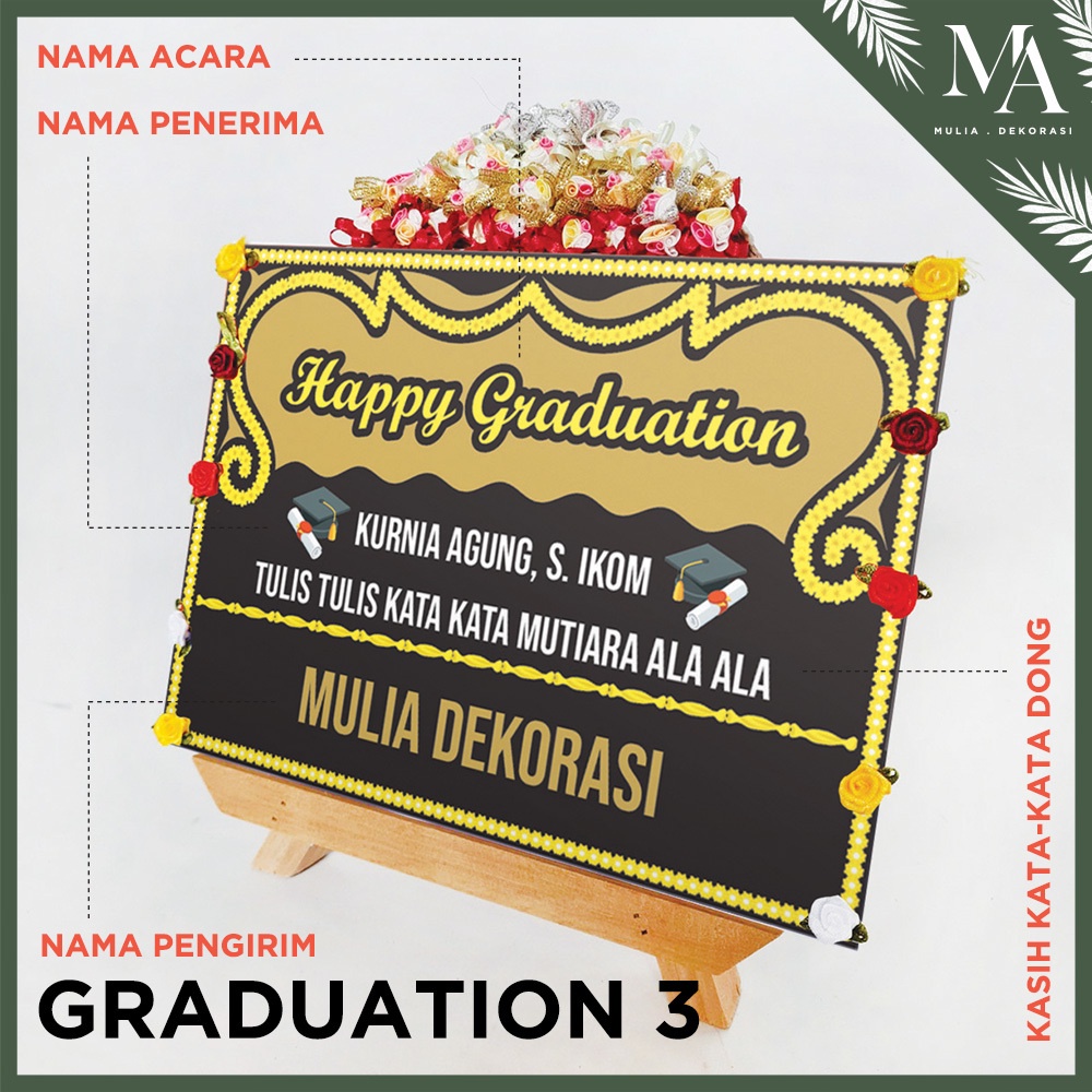 Karangan Papan Ucapan Bunga Mini Gift DIY Custom Graduation Congratulation Engagement Wedding Satu Hari Jadi