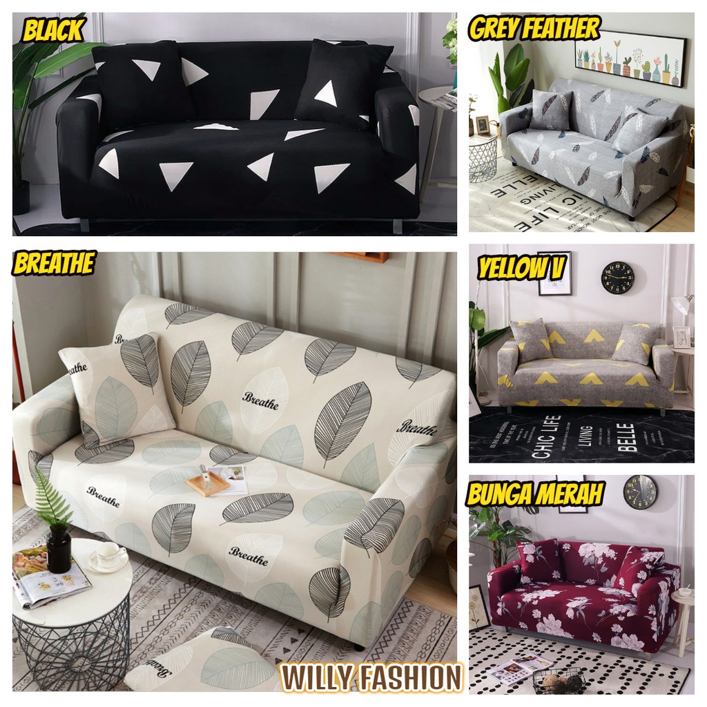 cover sofa elastis 3 seater murah bahan polyster import gratis sarung bantal