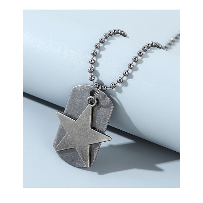 LRC Kalung Fashion Silver Pentagram Geometric Bead Chain Mens Necklace Y64696