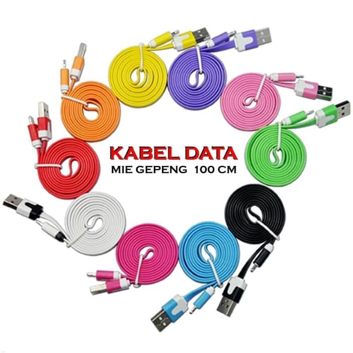 Kabel Data Desain Gepeng 1 Meter 1M 1Meter 50Pcs Toples Warna Warni   Grosir