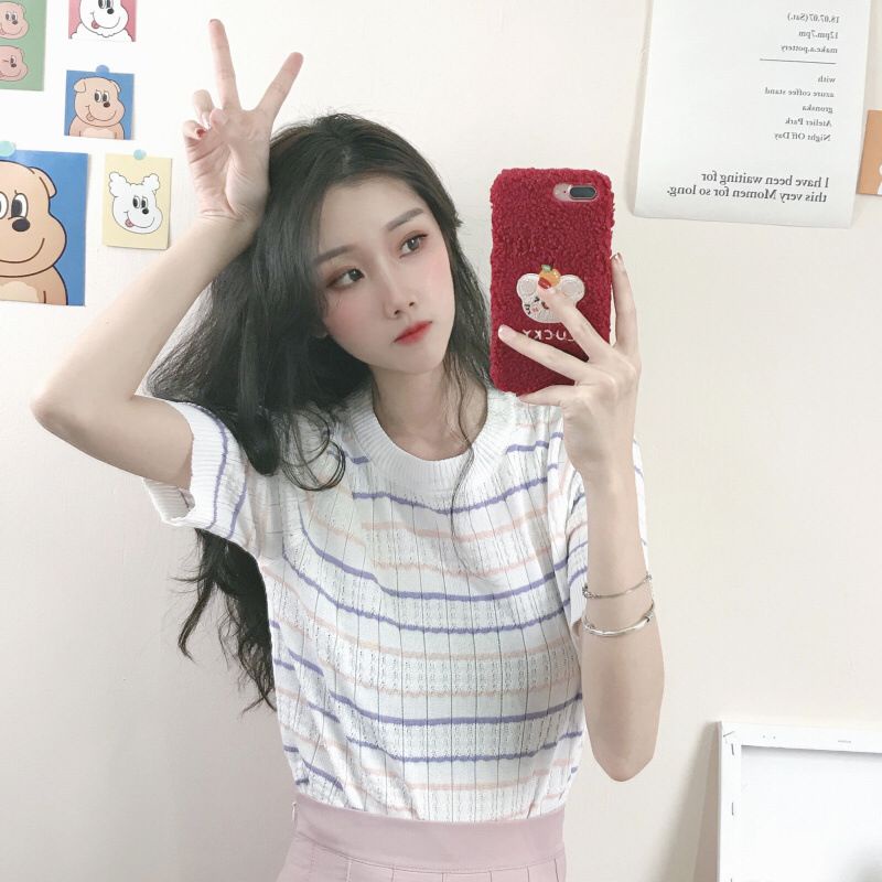 HUES.ID Baju Rajut Wanita model Kaos Import Lengan Pendek 4049