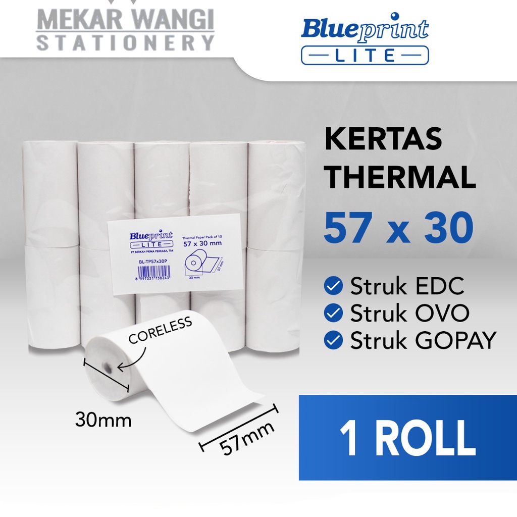 

KERTAS THERMAL 57x30 Blueprint KERTAS KASIR STRUK 57 x 30 EDC PPOB BPLT KERTAS TERMAL